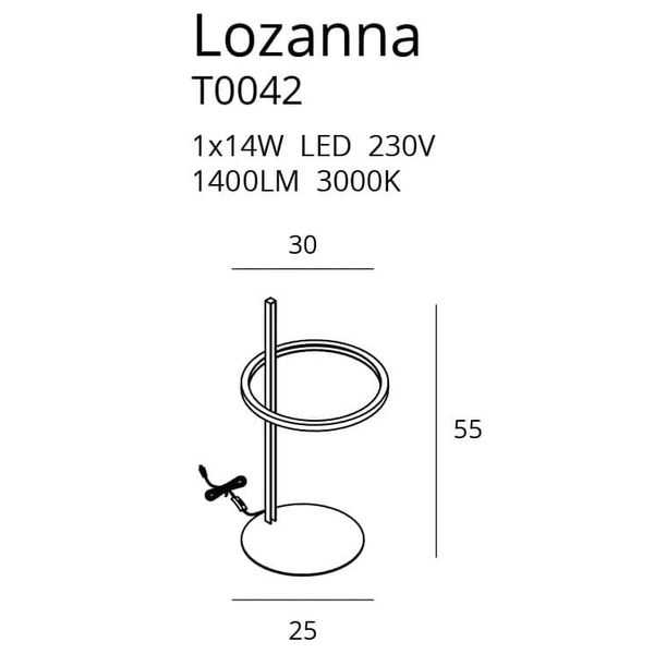 Stolikowa lampka do gabinetu LOZANNA T0042 Maxlight LED 14W 3000K obręcz złota