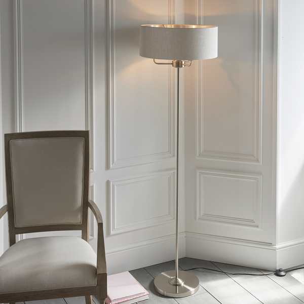 Lampa podłogowa Highclere 94359 Endon vintage z abażurem beż chrom