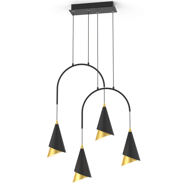 LAMPA wisząca RAALTO PND-433128-4 Italux modernistyczna OPRAWA metalowa LED 29,4W 3000K zwis stożek czarny złoty