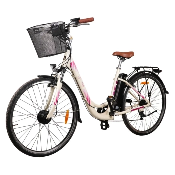 Rower elektryczny z koszykiem Goldbike 326942 28" do 80 km 42V / 2A różowy