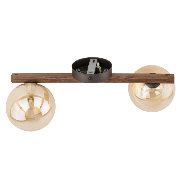 Kulista sufitowa lampa Estera Wood 11092 podwójna drewniana bursztynowa