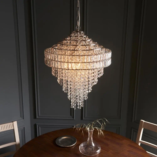 Żyrandol kryształowy L&-1104295 glamour na łańcuchu srebrny