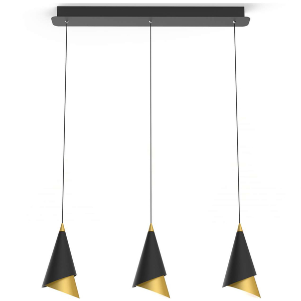 LAMPA wisząca RAALTO PND-433128-3 Italux metalowa OPRAWA modernistyczna ZWIS na listwie LED 21W 3000K stożek czarny złoty
