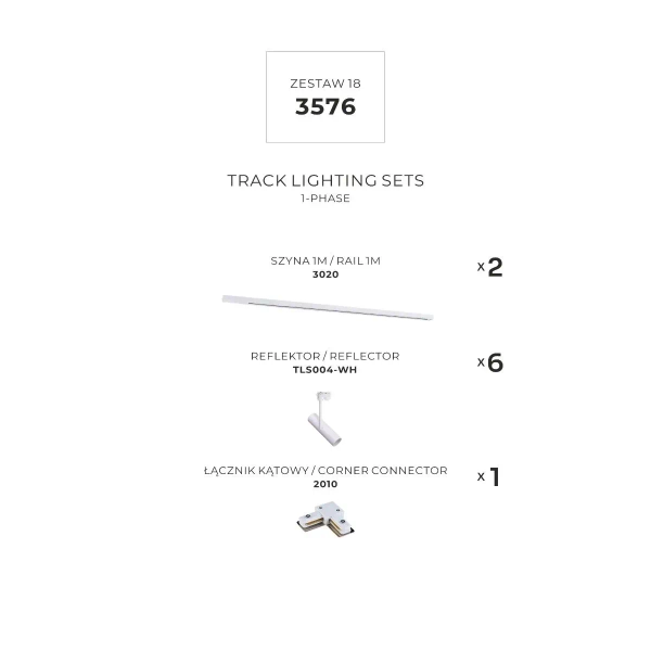 Przysufitowy zestaw jednoobwodowy 3576 szynowy biały