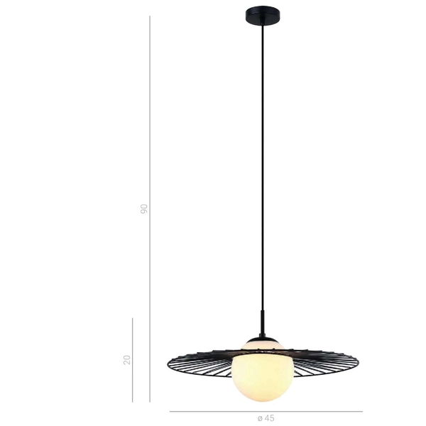 Druciana LAMPA wisząca SALLY MDM-4003/1 BK Italux okrągła OPRAWA szklana kula ball ZWIS kapelusz czarny biały