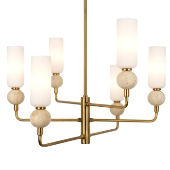 Salonowy żyrandol Santos PND-95331-6-BRSS kule tuby białe mosiądz