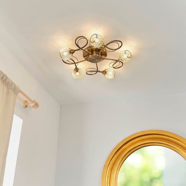 Szklana lampa sufitowa Aherne 73757 koraliki mosiądz przezroczysty