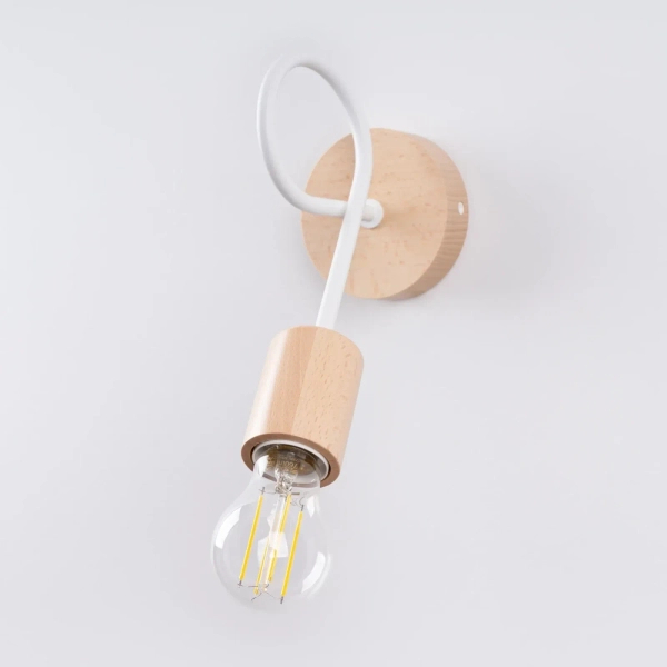 Ścienna lampa EMBER SL.1473 biało-drewniana 1xE27 do sypialni
