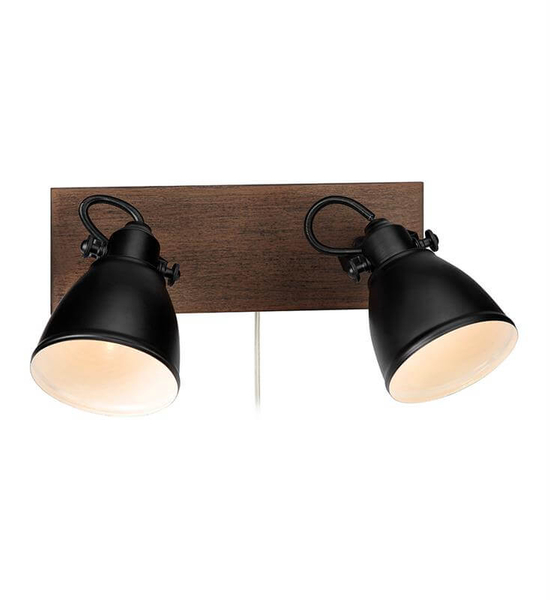 Sypialniana lampa ścienna Native 2-punktowa czarna drewniana