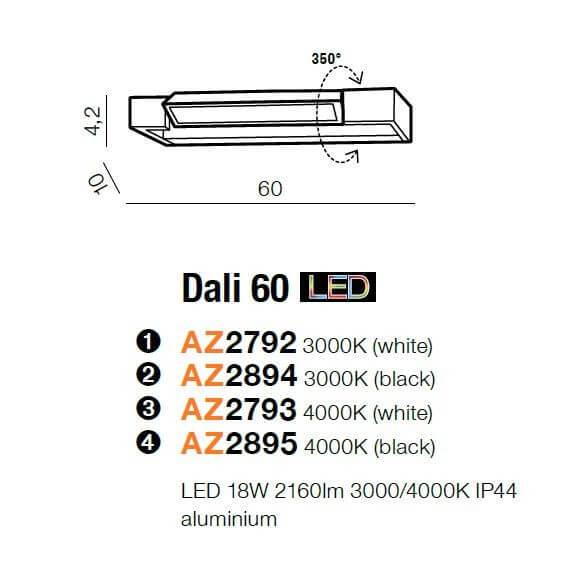 Regulowana lampa ścienna Dali LED 18W 4000K IP44 kinkiet biały