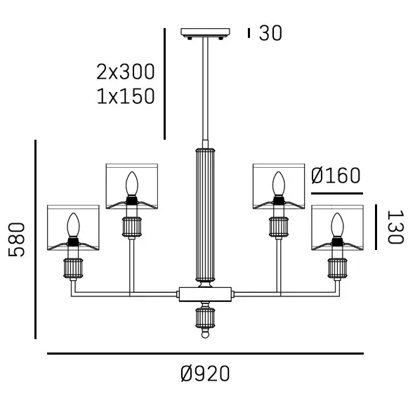 Wielopunktowa lampa sufitowa SUTTON P09685BR-WH z abażurkami mosiądz biały