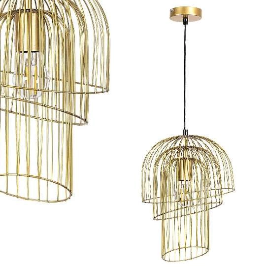 Wisząca LAMPA hygge ROWENA 6228 Rabalux metalowa OPRAWA druciany ZWIS klatka loftowa złota