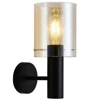Skandynawska LAMPA ścienna SARDO WL-5581-1A-BK+AMB Italux szklana OPRAWA loftowy KINKIET tuba okrągła bursztynowa czarna