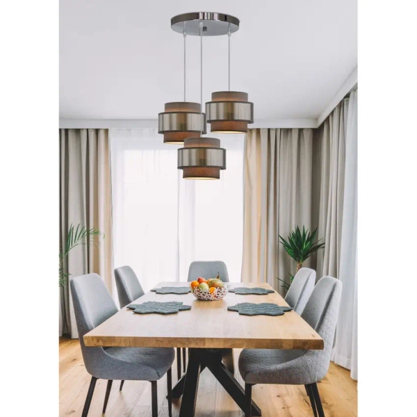 Lampa wisząca nad wyspę HARE 33-18496 abażurki chrom szare srebrne