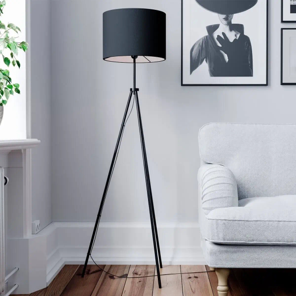 Podłogowa lampa z abażurem Rina 4100700-4000 na trójnogu czarna