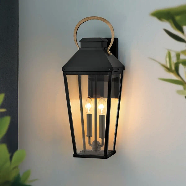 Zewnętrzna lampa ścienna Dawson HK-DAWSON-L szklana IP44 czarny