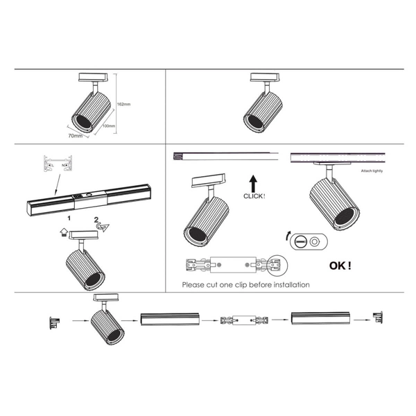 1-fazowy system szynowy Tokio LP-787 SET 1F BK tuby z regulacją czarny