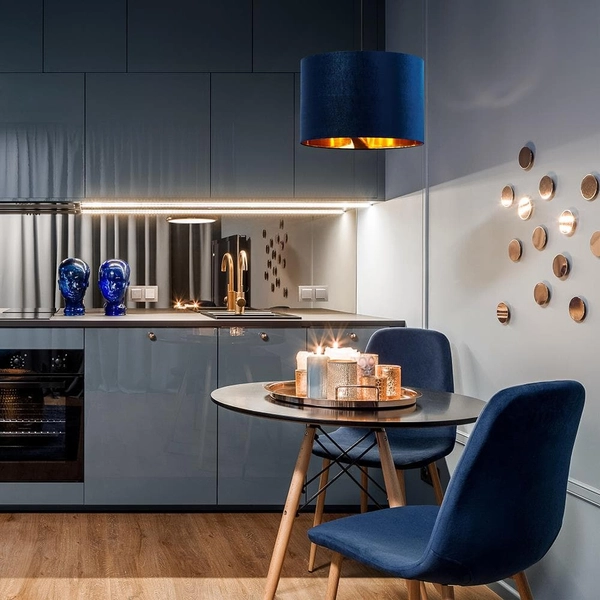 Lampa abażurowa wisząca Tercino 6172 TK Lighting okrągła złota granatowa