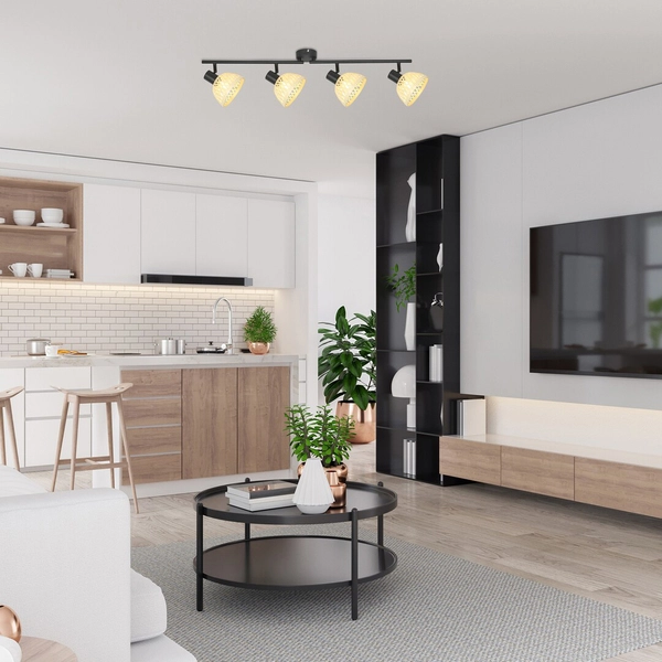 Skandynawska lampa sufitowa Rattan 3136 reflektorki brązowe do holu