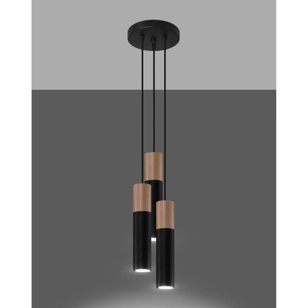 Skandynawska lampa wisząca SL.1014 do sypialni czarna drewno