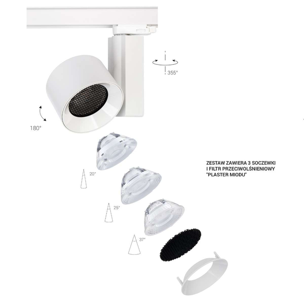 Reflektorowa LAMPA sufitowa NEA 8747 Nowodvorski okrągła OPRAWA metalowa LED 40W 4000K do systemu szynowego 3 - fazowego biał