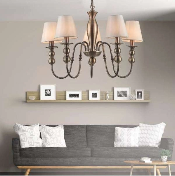 Żyrandol LAMPA wisząca GRADO LP-888/5P Light Prestige abażurowa OPRAWA zwis na łańcuchu biały patyna