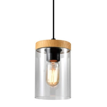 Szklana lampa wisząca Wels 31-21984 przydymiony drewniany czarny