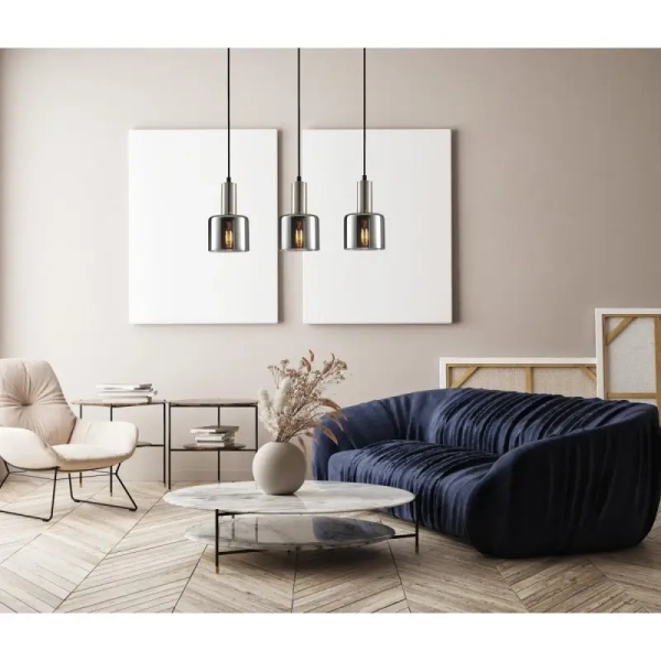Przydymiona lampa wisząca Santia PND-65342-3-SC+SG 3-płomienna srebrna nowoczesna