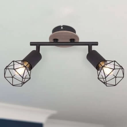 Sufitowa lampa reflektorowa Xara 54802S-2H czarna drewno