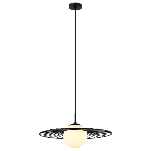 Druciana LAMPA wisząca SALLY MDM-4003/1 BK Italux okrągła OPRAWA szklana kula ball ZWIS kapelusz czarny biały