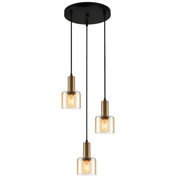 Salonowa lampa wisząca Santia PND-65342-3A-BRO+AMB szklana do salonu miedziana bursztynowa