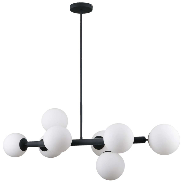 Modernistyczna LAMPA wisząca RADDI PNS-5510-8-BK Italux metalowa OPRAWA szklane kule ZWIS grafitowe białe