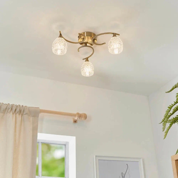 Sufitowa lampa do salonu szklana Boyer BOYER-3AB mosiądz przezroczysty