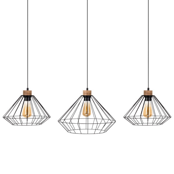 Loftowa lampa wisząca RAQUELLE 187319304 druciana zwis czarny drewno