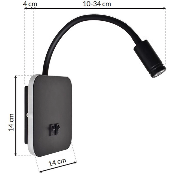 Kinkiet LAMPA ścienna BASE ML6352 Milagro metalowa OPRAWA regulowana LED 10W 4000K z portem USB czarna