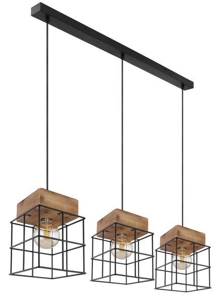Lampa wisząca Merril 15530-3H metalowe klatki czarne drewno