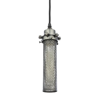 Wisząca lampa metalowa York P01284BK Cosmolight tuba czarna srebrna