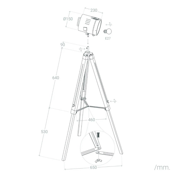 Podłogowa lampa Retro ABR-RRV-C-E27 Abruzzo reflektor drewniany czarny