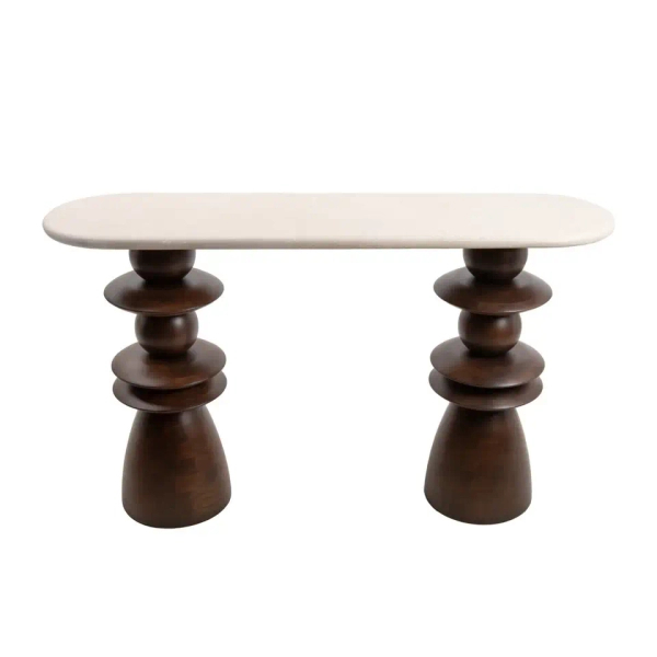 Drewniana komoda RONDA MM001501100402 brązowo beżowa do salonu 130cm