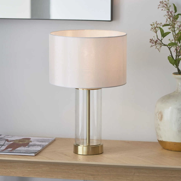 Klasyczna lampa stołowa Lessina 98810 Endon biała transparentna złota