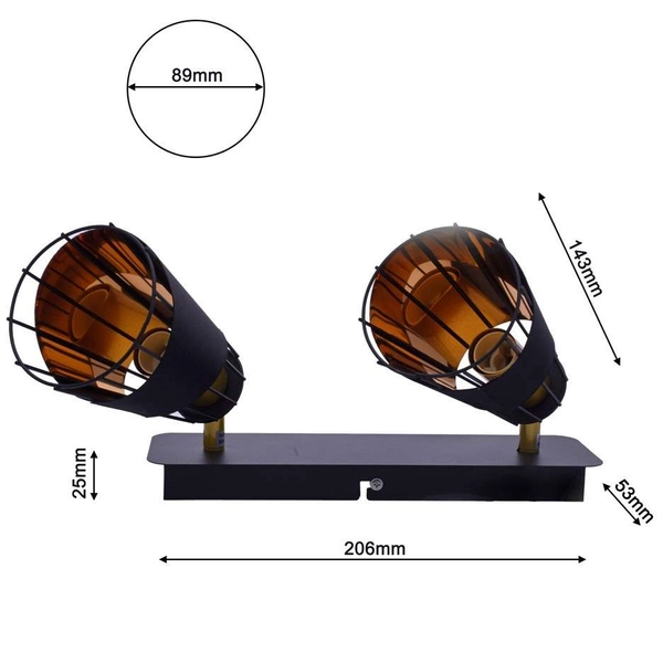 Loftowa LAMPA sufitowa RICK ML5566 Milagro druciana OPRAWA metalowe reflektorki SPOT na listwie czarny złoty