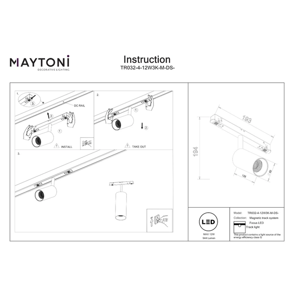 Lampa szynowa magnetyczna Focus TR032-4-12W3K-M-DS-BBS LED 12W 2700-6000K tuba mosiądz