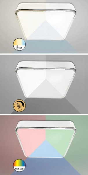Sufitowa LAMPA plafoniera WOLIMIR 2982 Rabalux metalowa OPRAWA plafon LED RGB 22W 3000K - 6000K kwadratowy IP44 chrom