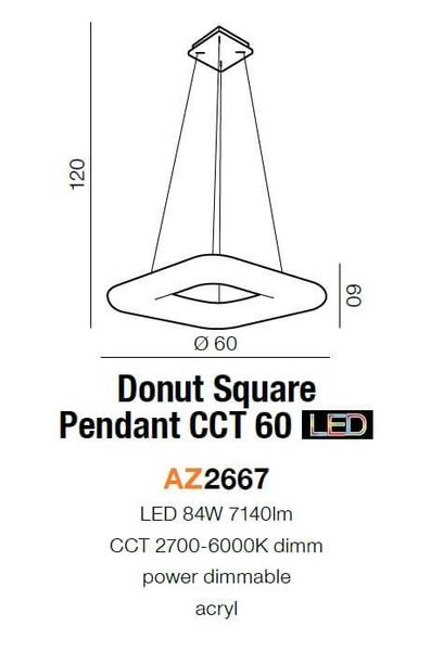 Wisząca lampa pokojowa Donut LED 84W square nad stół biała
