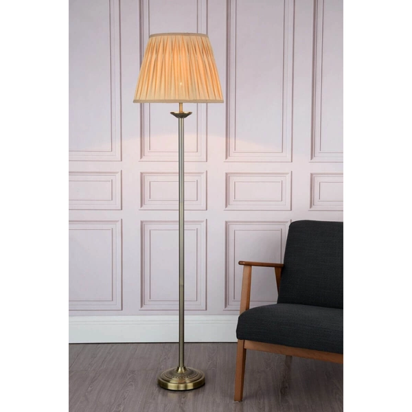 Podłogowa lampa do salonu Hatton HAT4975 z abażurem mosiądz