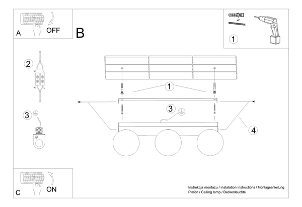 Plafon 3-punktowy Yoli SL.1148 Sollux kulisty klosz biały