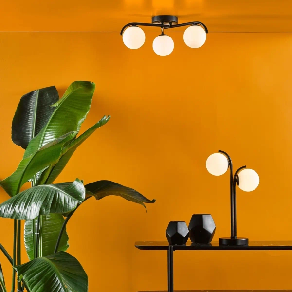 Podwójna stołowa lampa Orlena ORL4222 do sypialni kula czarna biała