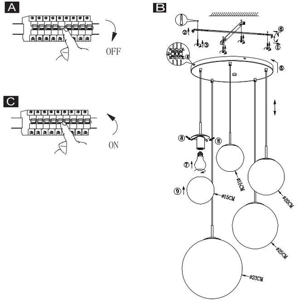 LAMPA wisząca VARUS 15851-5 Globo szklana OPRAWA zwis kaskada szklane kule balls chrom przezroczyste