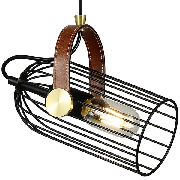 Industrialna LAMPA wisząca ANTOIN PND-2445-1-BK Italux metalowa OPRAWA druciany ZWIS klatka loftowa czarna brązowa