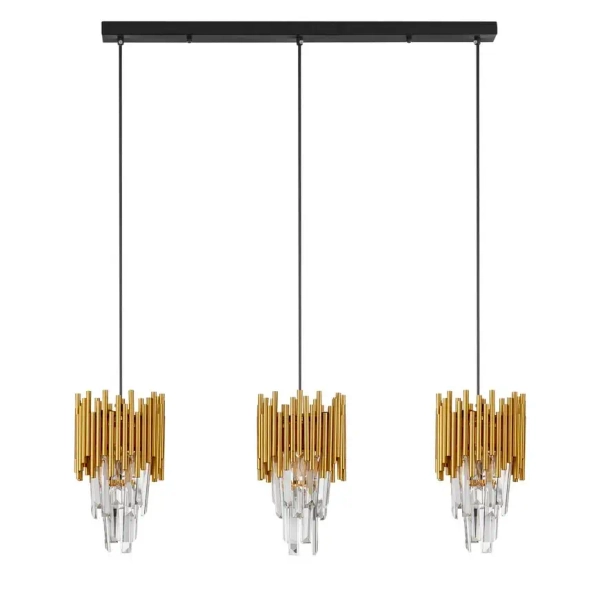 Potrójna lampa wisząca PELAVRO LE45106 crystals nad stół złota